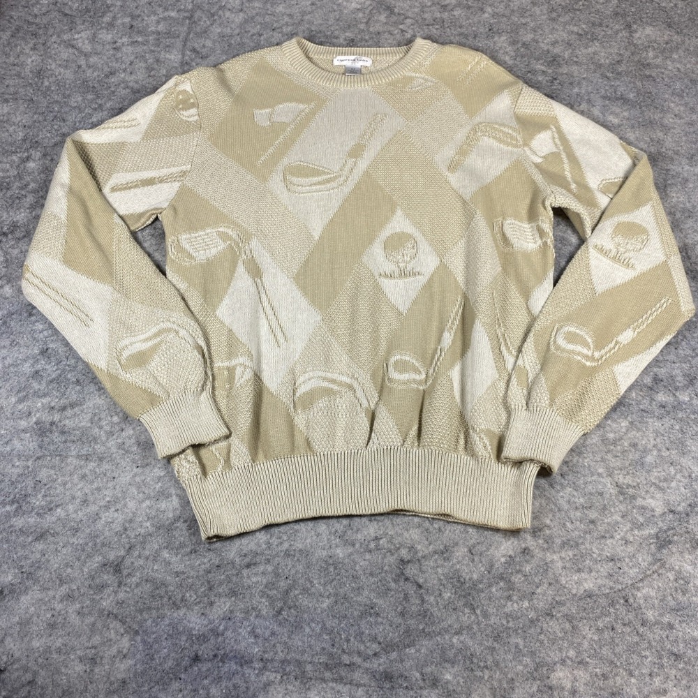 VTG Cypress Links Golf Mens XLT‎ Beige Textured Knit Sweater Crewneck Pullover